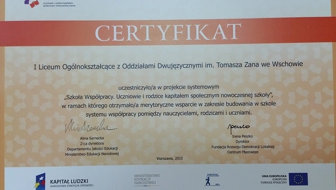 Zan i Gimnazjum Językowe Szkołami Współpracy