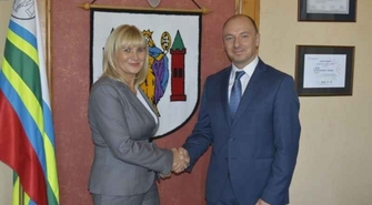 Rozmowa burmistrz z Tymoteuszem Myrdą