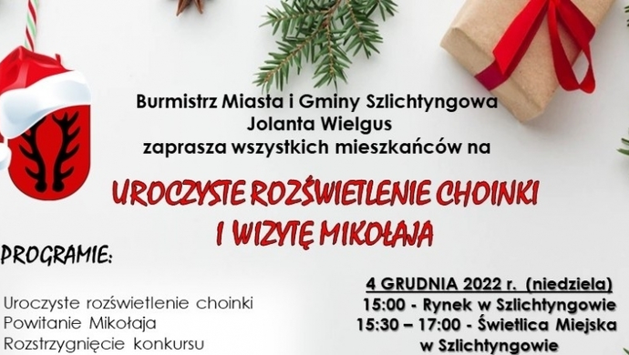 Zapraszamy na uroczyste rozświetlenie choinki na rynku w Szlichtyngowie