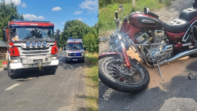 DW nr 318 zablokowana: Zderzenie motocykla z pojazdem osobowym w Tarnowie Jeziernym (FOTO)