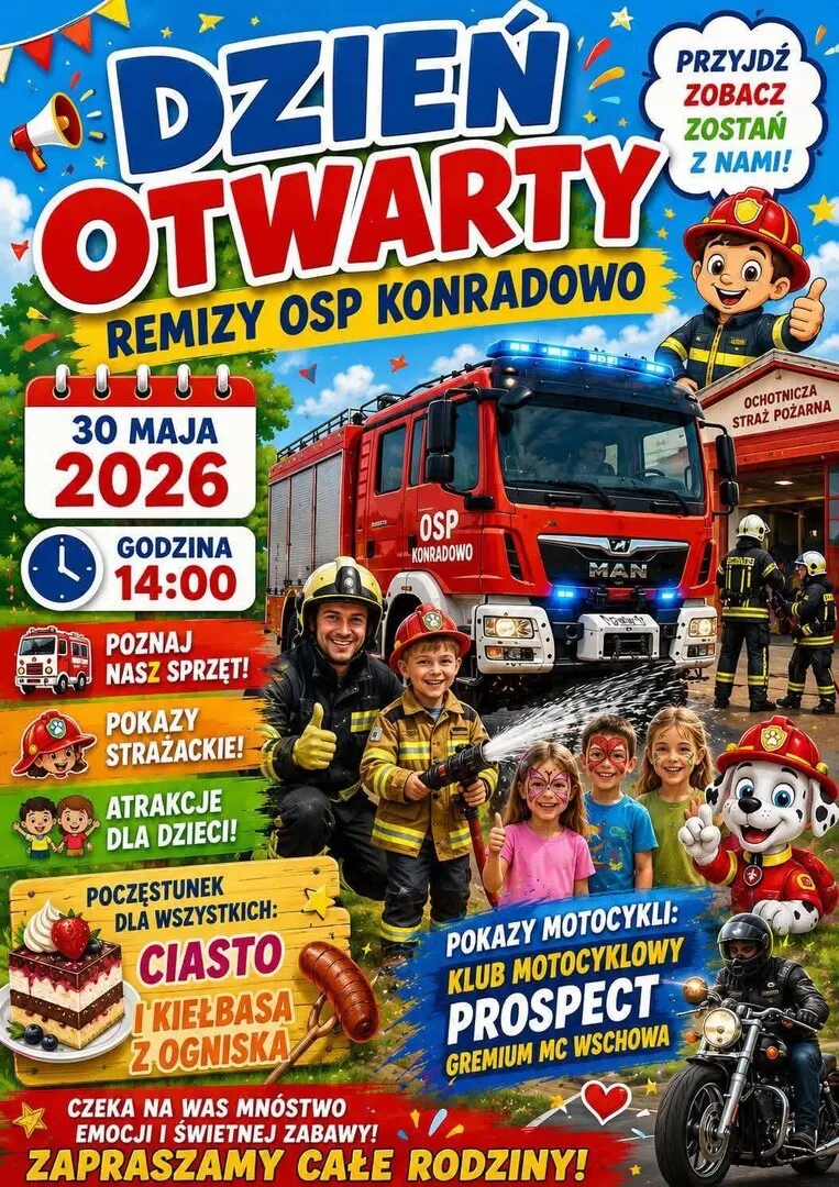 🚒 Dzień Otwarty Remizy OSP Konradowo 🚒 Zapraszamy całe rodziny na wyjątkowy Dzień Otwarty …
