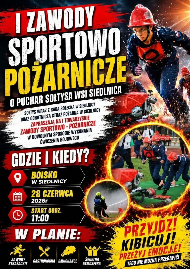 🎉💪🚒🚨👩‍🚒 Sołtys wraz z Radą Sołecką oraz Ochotnicza Straż Pożarna w Siedlnicy zapraszają na…