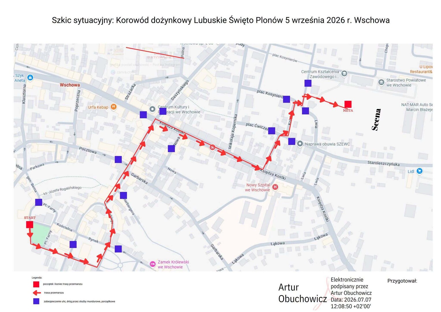 Plan przejścia korowodu dożynkowego przez Wschowę. Autor: CKiR Plan przejścia korowodu dożynkowego przez Wschowę. Autor: CKiR